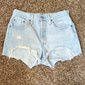 Levi's Light Blue Ripped Jean Shorts Size W28 Ripped And Ready